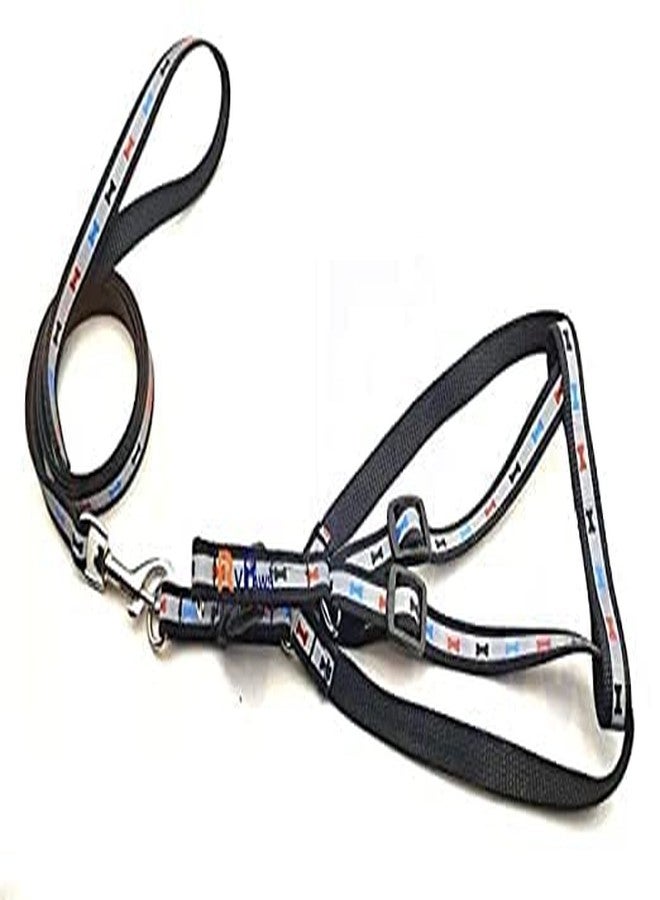 Pups&Pets سترة مبطنة من النايلون المطبوع عليه عظام ناعمة قابلة للتعديل من Pups&Pets، مقاس 15 مم، مع حزام ومقود طويل، مثالية للمشي في الهواء الطلق/تدريب الكلاب الصغيرة والجراء (أسود) - Image 1